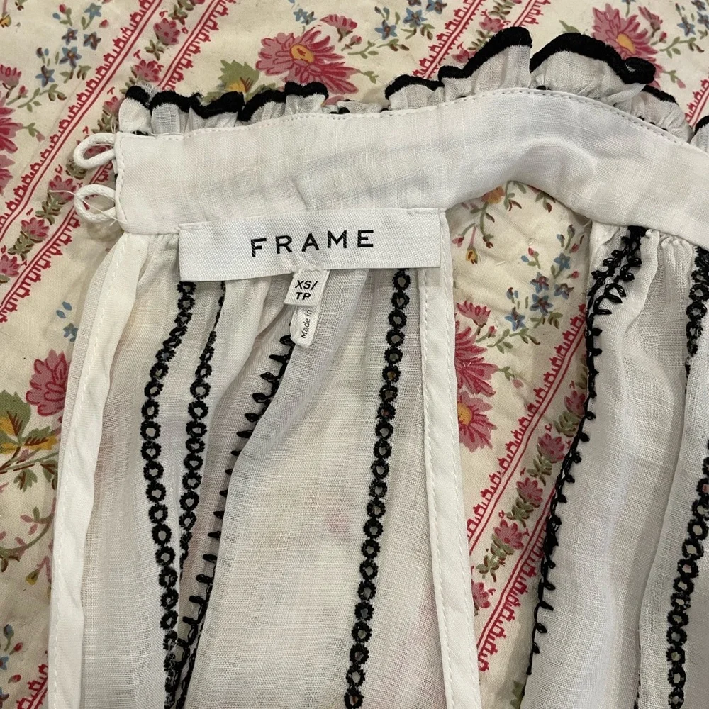 Frame Embroidered Ruffle Trim Striped Halter Top - Picture 8 of 9